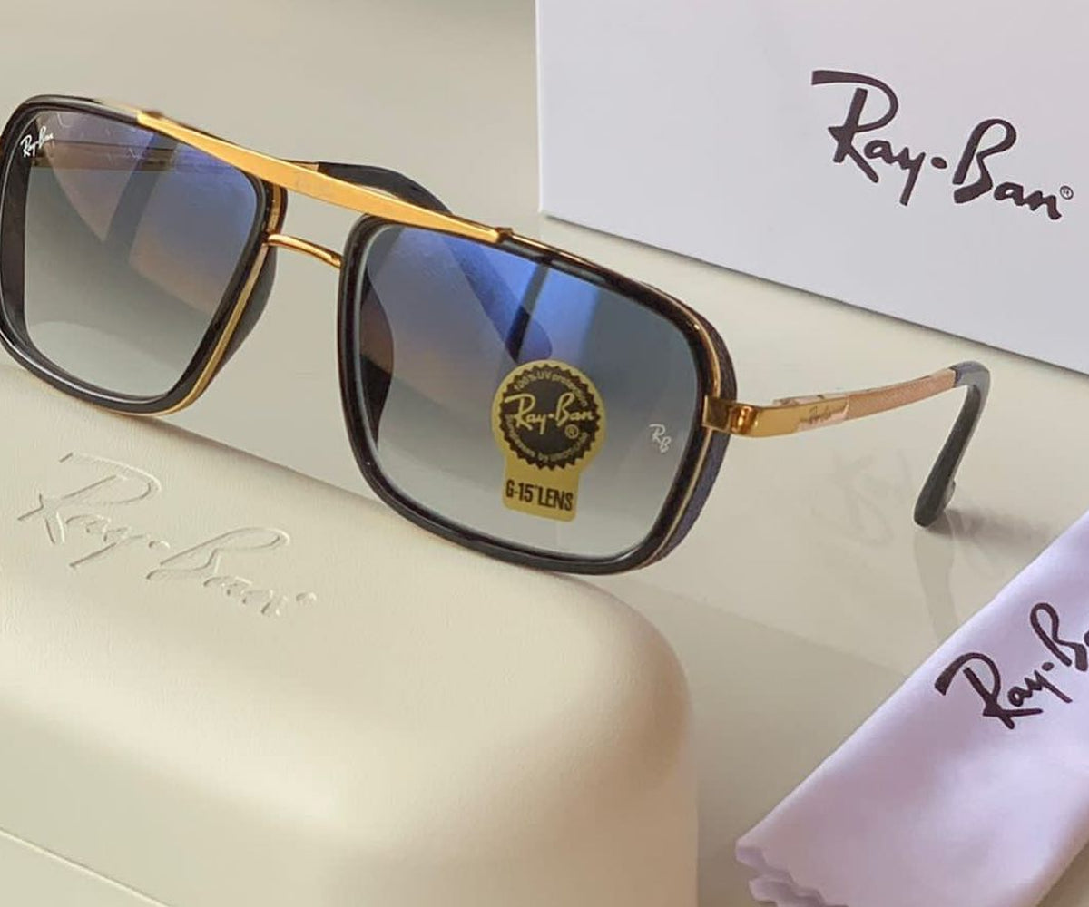 New Stylish Super Hit Blue Shade & Gold 4413 Square Causal Latest Sunglass For Unisex.