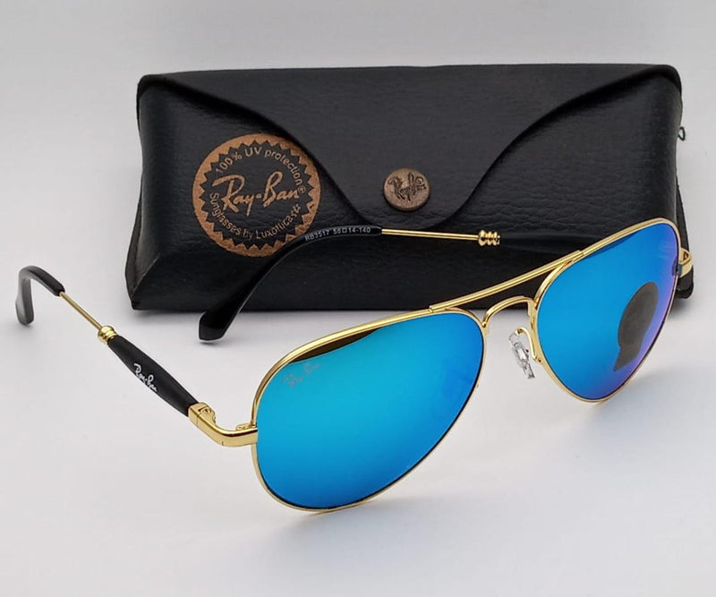 New Stylish Design Aqua Blue & Gold 3517 Unique Model Sunglasses For Men and Women.