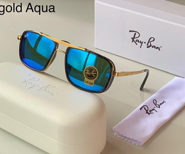 New Stylish Super Hit Aqua Blue & Gold 4413 Square Causal Latest Sunglass For Unisex.